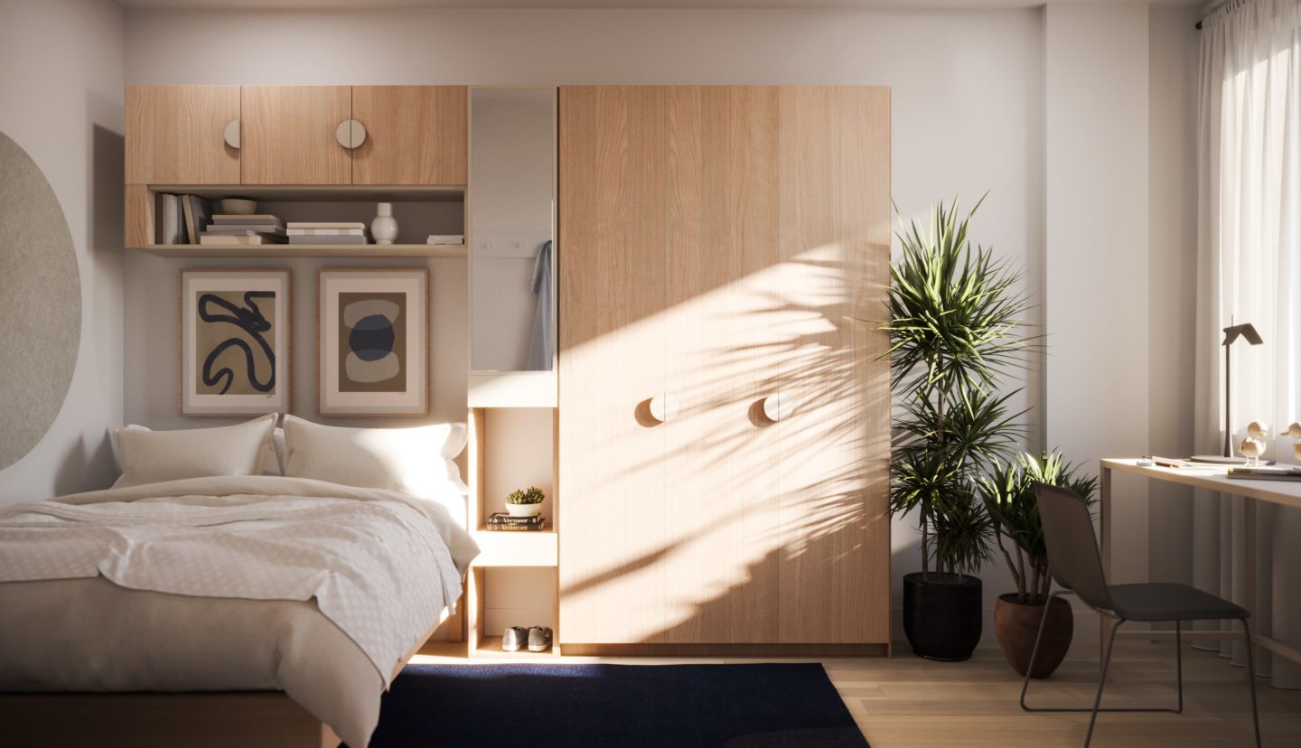 Student apartment bedroom daytime