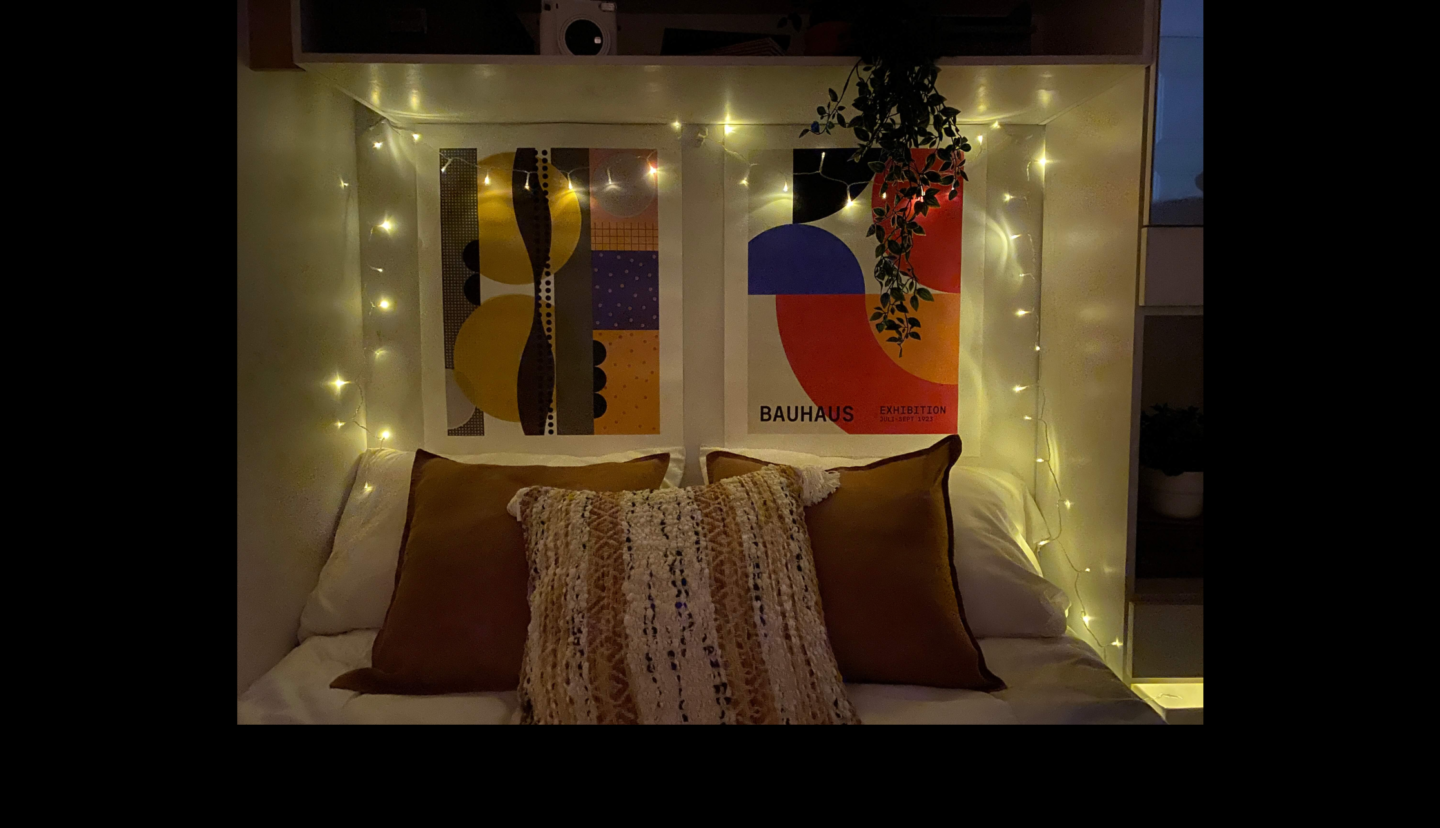 fairy lights above bed